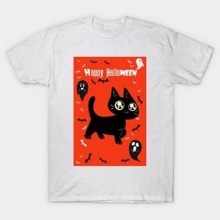 "Happy Halloween" Cute Black Kitten T-Shirt